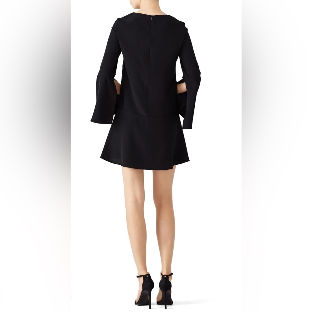 Tibi Silk Drop Waist Mini Dress Black Long Sleeve Shift Size 4 Natural Fiber LBD - Picture 4 of 16
